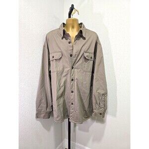 Tan Canvas Shirt Jacket 3XLT Pockets Workwear Flannel Lined Chore Coat Utility